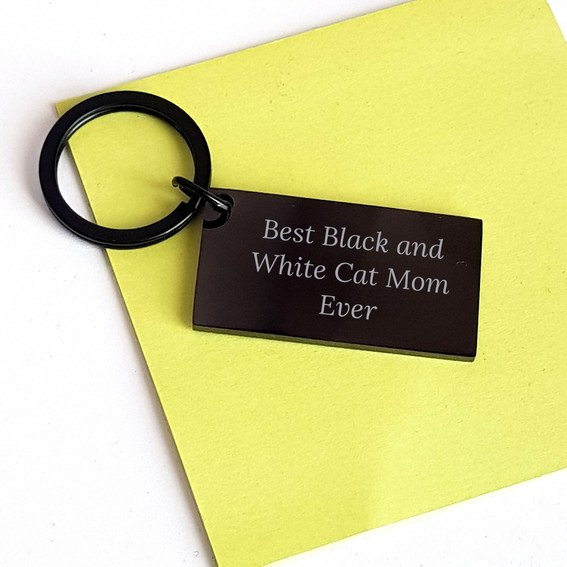 Funny Black and White Cat Mom Keychain Gifts for Dad Best Black And White Cat Mom Ever Quotes Stainless Steel Keychain - Image 3
