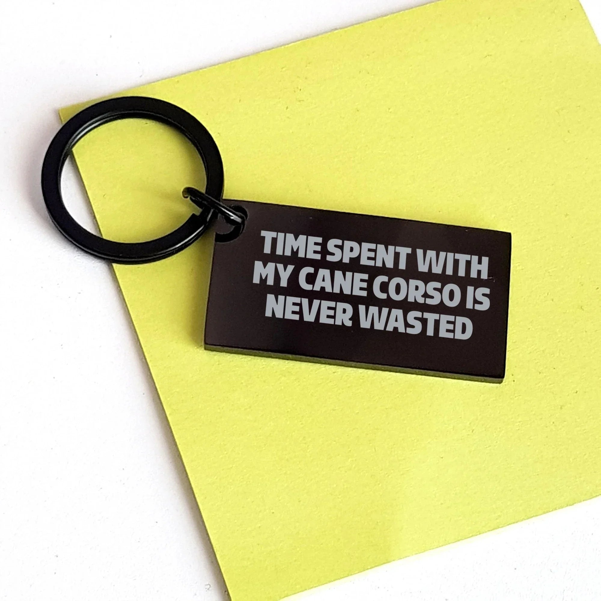 Cute Cane Corso Dog Gifts for Men - Time Spent with My Cane Corso is Never Wasted, Black Keychain for Father's Day, Stainless Steel, Engraved