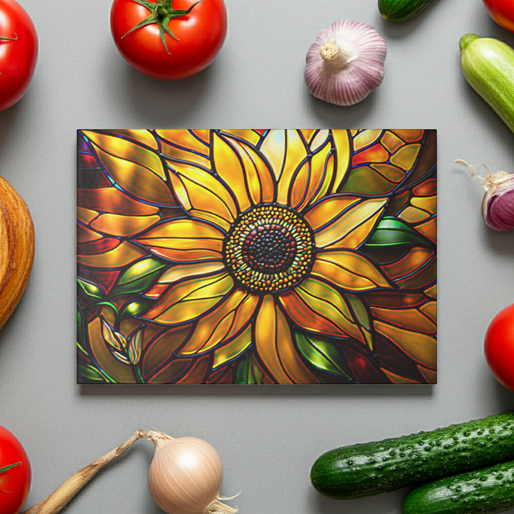 Vibrant Sunflower Glass Cutting Board, Kitchen Decor, Gift for Home Chefs, Unique Kitchen Accessories, Summer Gathering Decoration - Mallard Moon
