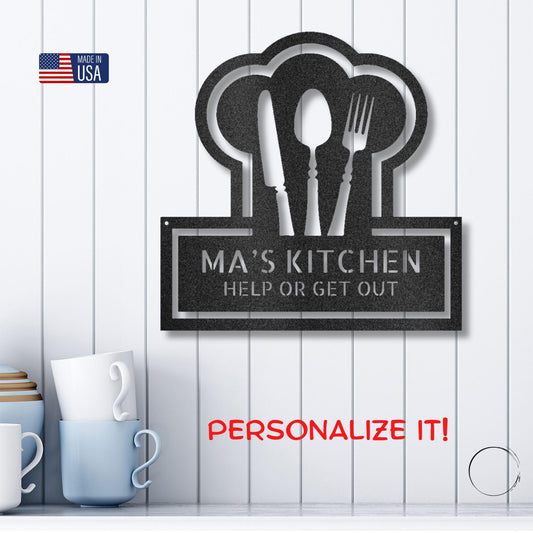 Personalized Kitchen Art - Laser-Cut Metal Wall Sign with Chef Hat Design - Mallard Moon Gift Shop