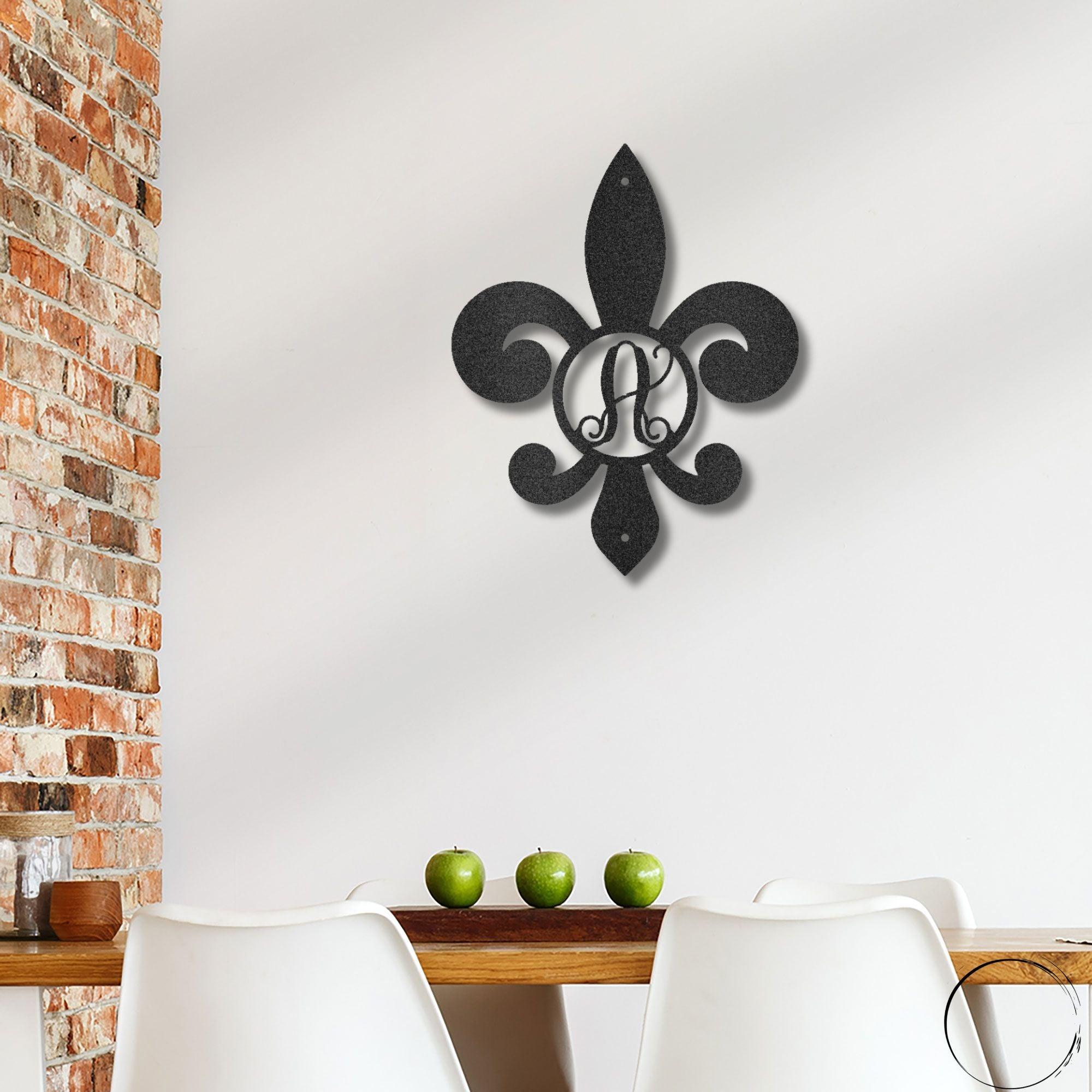 Fleur De Lis Personalized Initial Metal Art Wall Sign - Mallard Moon Gift Shop