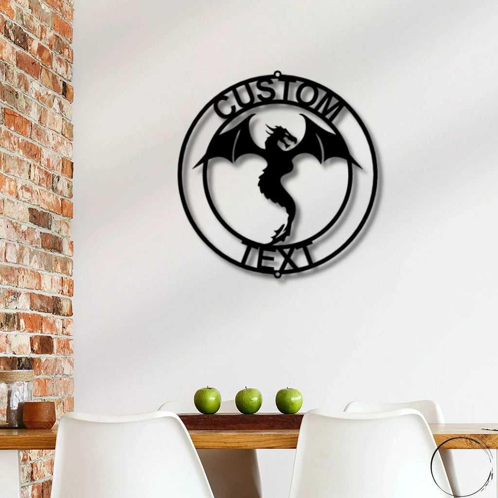 Dragon Ring Monogram Personalized Name Indoor Outdoor Steel Wall Sign Metal Art