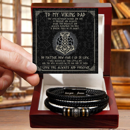 Dad Gift - To My Viking Dad The Love Between A Father And Son Braided Leather Men's Bracelet - Mallard Moon Gift Shop