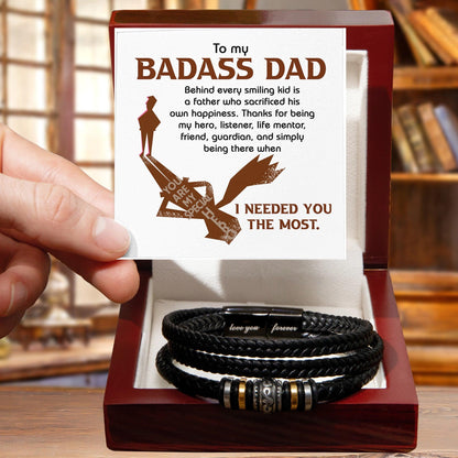 Dad Gift - To My Badass Dad - Braided Leather Men's Bracelet - Mallard Moon Gift Shop