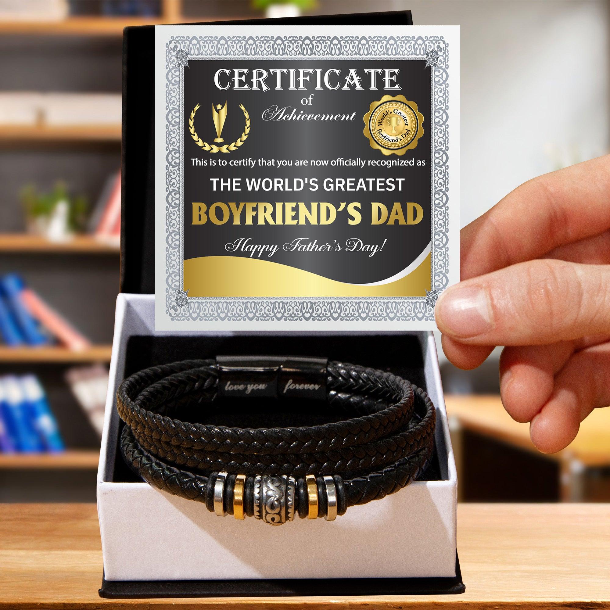 Gift for Boyfriend's Dad - World's Greatest Dad Happy Father's Day - Men's Braided Leather Bracelet - Mallard Moon Gift Shop