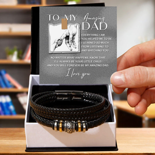 Dad Gift - I Will Always Be Your Little Child - Braided Leather Men's Bracelet - Mallard Moon Gift Shop