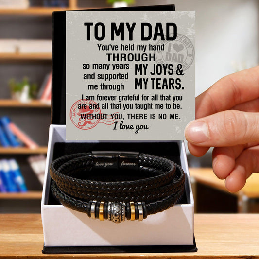 Dad Gift - You Held My Hand Through the Years - Braided Leather Men's Bracelet - Mallard Moon Gift Shop