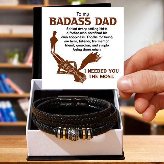Dad Gift - To My Badass Dad - Braided Leather Men's Bracelet - Mallard Moon Gift Shop