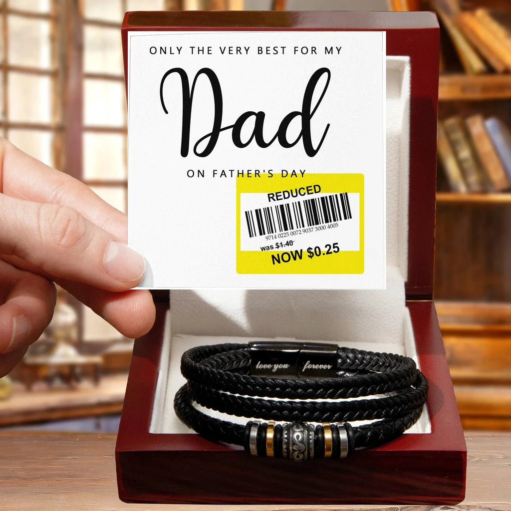 Dad Reduced Price Leather Bracelet - Funny Father’s Day Gift with Sarcastic Price Tag Message Card