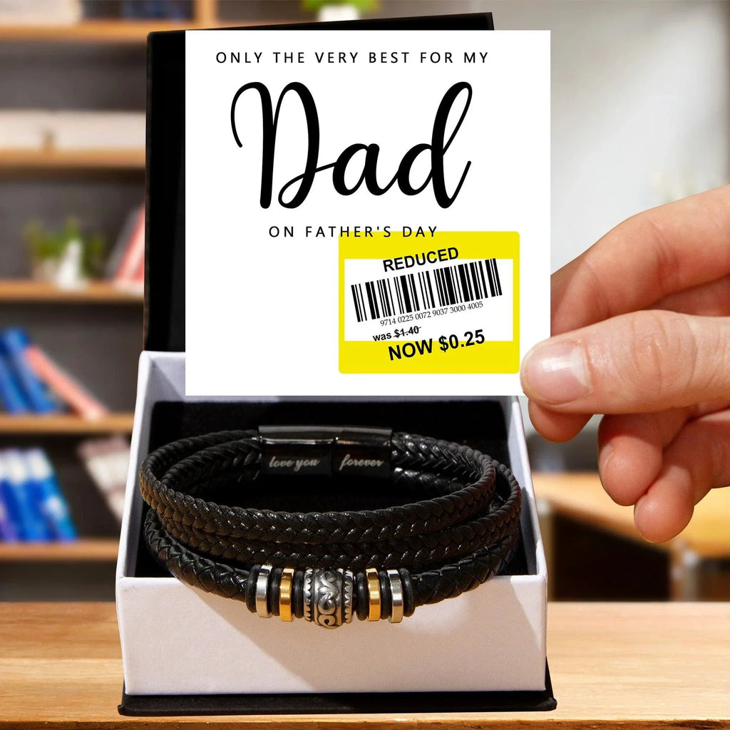 Dad Reduced Price Leather Bracelet - Funny Father’s Day Gift with Sarcastic Price Tag Message Card
