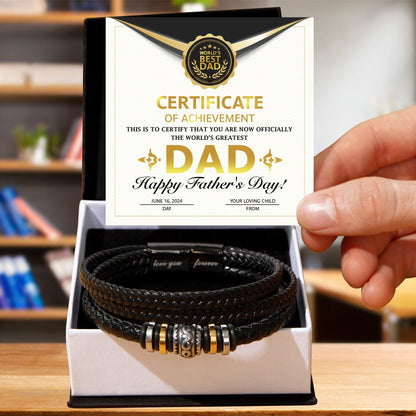 Dad Gift Certificate of Achievement Leather Bracelet - Mallard Moon Gift Shop