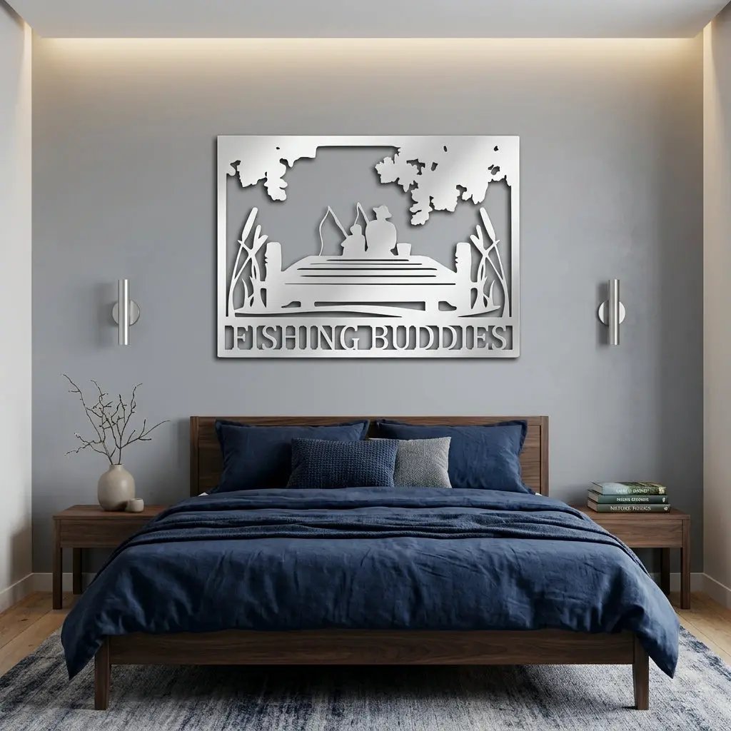 Fishing Buddies Custom Name Metal Art Wall Sign