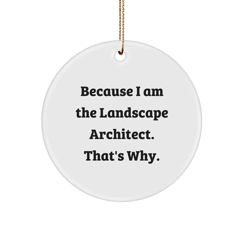 Landscape Architect Funny Gifts, Circle Ornament with 'Because I Am', White, 2.75'' Tall, Christmas Unique Gifts for Men or Women from Friends, Family, Coworkers
