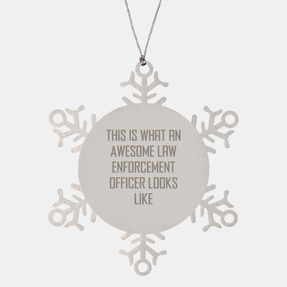 Law Enforcement Officer Gifts, Funny Snowflake Ornament, 'This Is What An Awesome Law Enforcement Officer Looks Like', Christmas Unique Gifts for Men, Women, and Friends