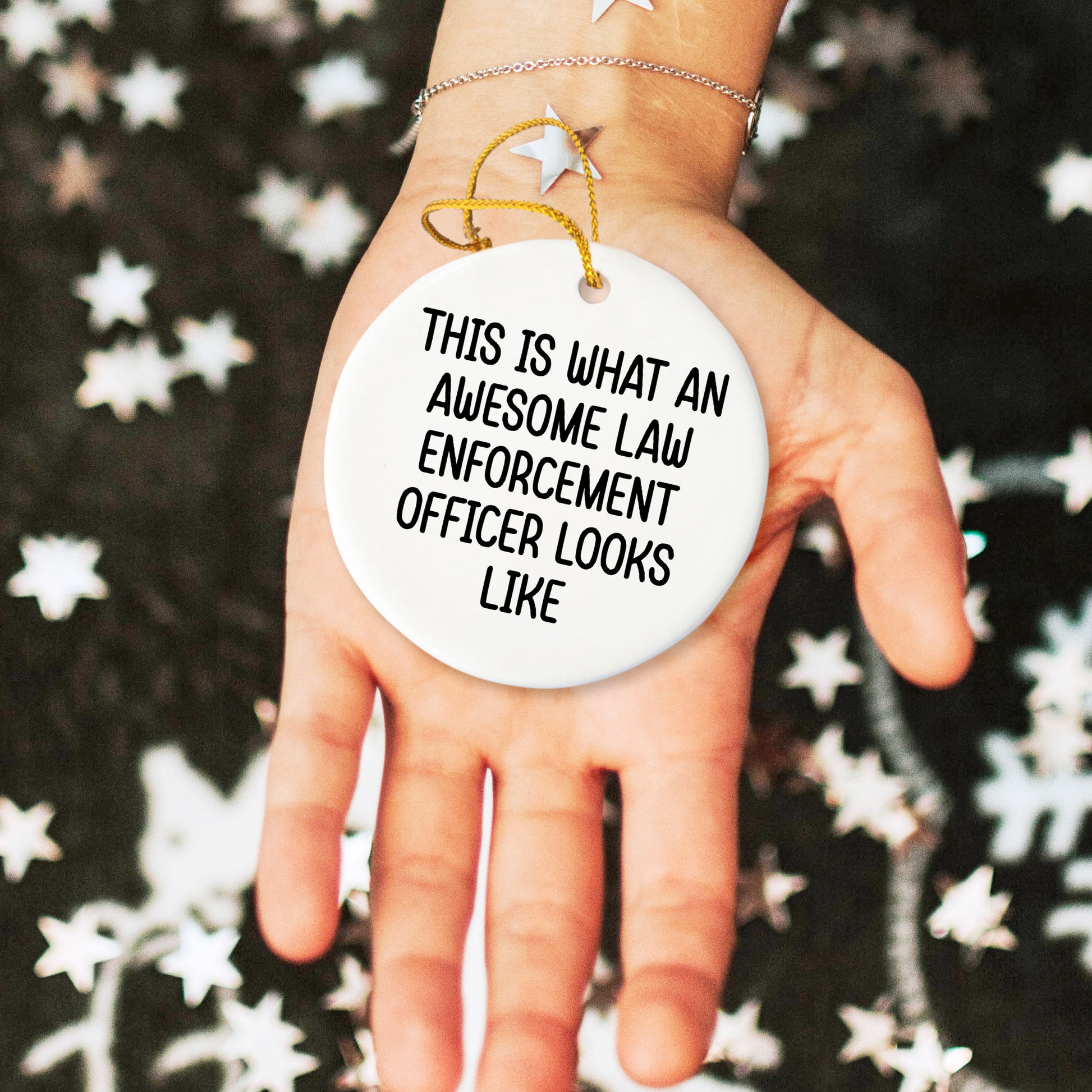 Law Enforcement Officer Gifts - This Is What An Awesome Law Enforcement Officer Looks Like, Oval, Round, Star, Heart, Snowflake Christmas Ornament Gift for Cops, Police Officers, and Law Enforcement Heroes - Mallard Moon Gift Shop