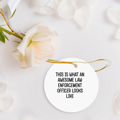Law Enforcement Officer Gifts - This Is What An Awesome Law Enforcement Officer Looks Like, Oval, Round, Star, Heart, Snowflake Christmas Ornament Gift for Cops, Police Officers, and Law Enforcement Heroes - Mallard Moon Gift Shop