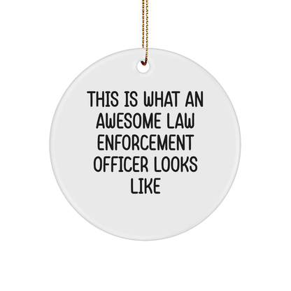 Law Enforcement Officer Gifts - This Is What An Awesome Law Enforcement Officer Looks Like, Oval, Round, Star, Heart, Snowflake Christmas Ornament Gift for Cops, Police Officers, and Law Enforcement Heroes - Mallard Moon Gift Shop
