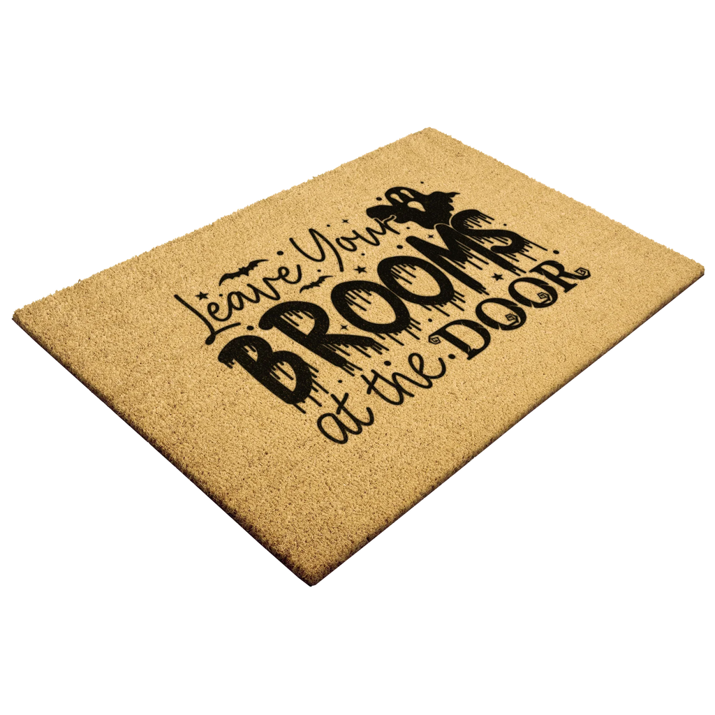 Leave Your Brooms at the Door Coir Doormat – Funny Witch Halloween Welcome Mat | Spooky Fall Front Porch Decor | Rustic Outdoor Entry Rug