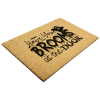 Leave Your Brooms at the Door Coir Doormat – Funny Witch Halloween Welcome Mat | Spooky Fall Front Porch Decor | Rustic Outdoor Entry Rug