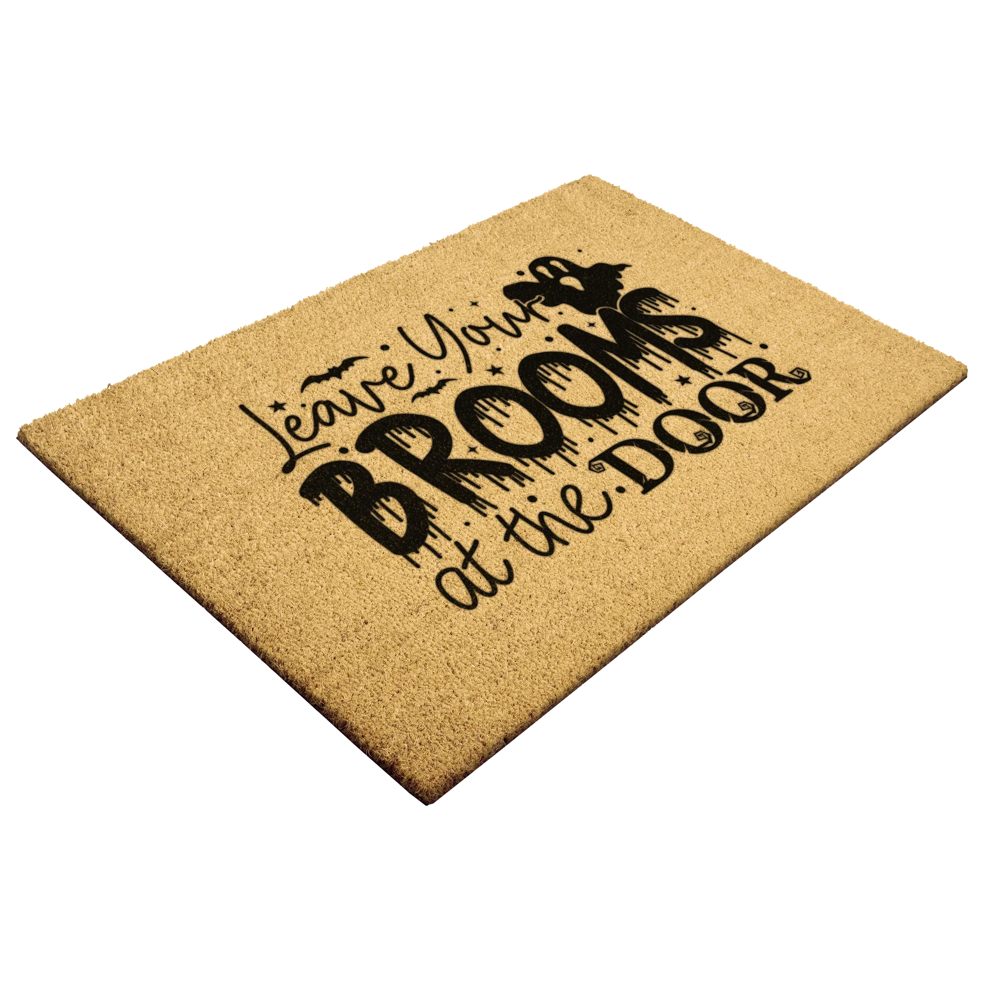 Leave Your Brooms at the Door Coir Doormat – Funny Witch Halloween Welcome Mat | Spooky Fall Front Porch Decor | Rustic Outdoor Entry Rug