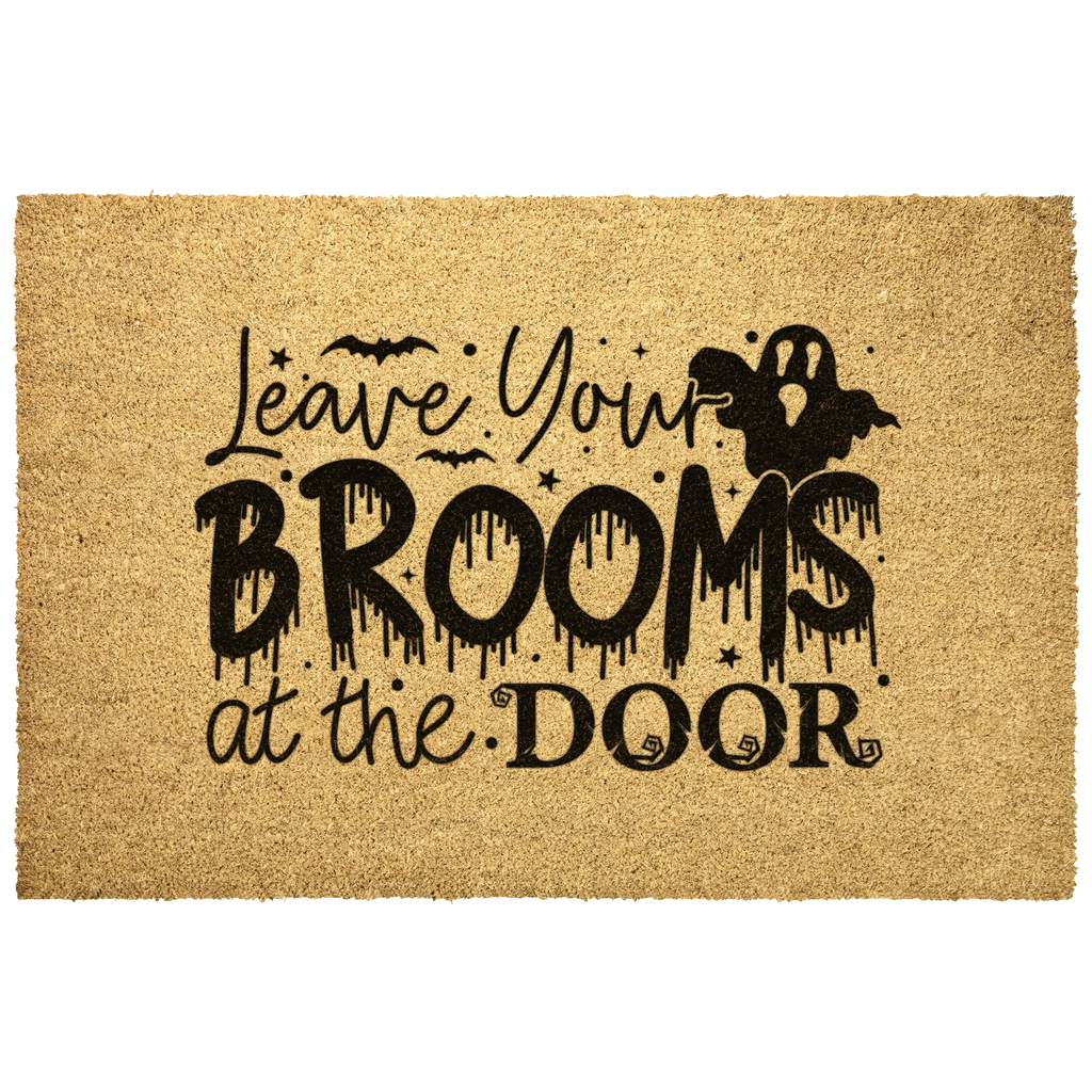 Leave Your Brooms at the Door Coir Doormat – Funny Witch Halloween Welcome Mat | Spooky Fall Front Porch Decor | Rustic Outdoor Entry Rug