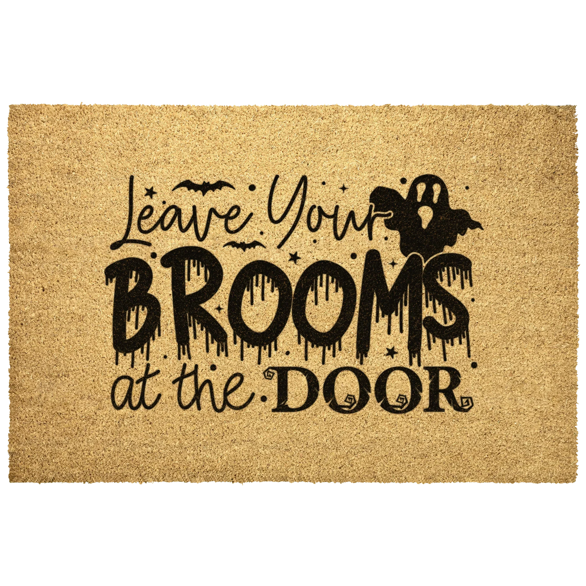 Leave Your Brooms at the Door Coir Doormat – Funny Witch Halloween Welcome Mat | Spooky Fall Front Porch Decor | Rustic Outdoor Entry Rug