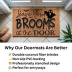 Leave Your Brooms at the Door Coir Doormat – Funny Witch Halloween Welcome Mat | Spooky Fall Front Porch Decor | Rustic Outdoor Entry Rug