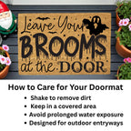 Leave Your Brooms at the Door Coir Doormat – Funny Witch Halloween Welcome Mat | Spooky Fall Front Porch Decor | Rustic Outdoor Entry Rug
