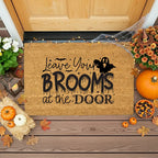 Leave Your Brooms at the Door Coir Doormat – Funny Witch Halloween Welcome Mat | Spooky Fall Front Porch Decor | Rustic Outdoor Entry Rug