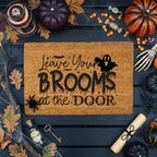 Leave Your Brooms at the Door Coir Doormat – Funny Witch Halloween Welcome Mat | Spooky Fall Front Porch Decor | Rustic Outdoor Entry Rug