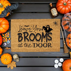Leave Your Brooms at the Door Coir Doormat – Funny Witch Halloween Welcome Mat | Spooky Fall Front Porch Decor | Rustic Outdoor Entry Rug