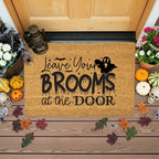 Leave Your Brooms at the Door Coir Doormat – Funny Witch Halloween Welcome Mat | Spooky Fall Front Porch Decor | Rustic Outdoor Entry Rug