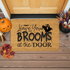 Leave Your Brooms at the Door Coir Doormat – Funny Witch Halloween Welcome Mat | Spooky Fall Front Porch Decor | Rustic Outdoor Entry Rug