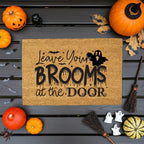 Leave Your Brooms at the Door Coir Doormat – Funny Witch Halloween Welcome Mat | Spooky Fall Front Porch Decor | Rustic Outdoor Entry Rug