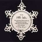 Little Sister Christmas Snowflake Ornament, Motivational Little Sister Birthday Gifts Life is learning to dance in the rain