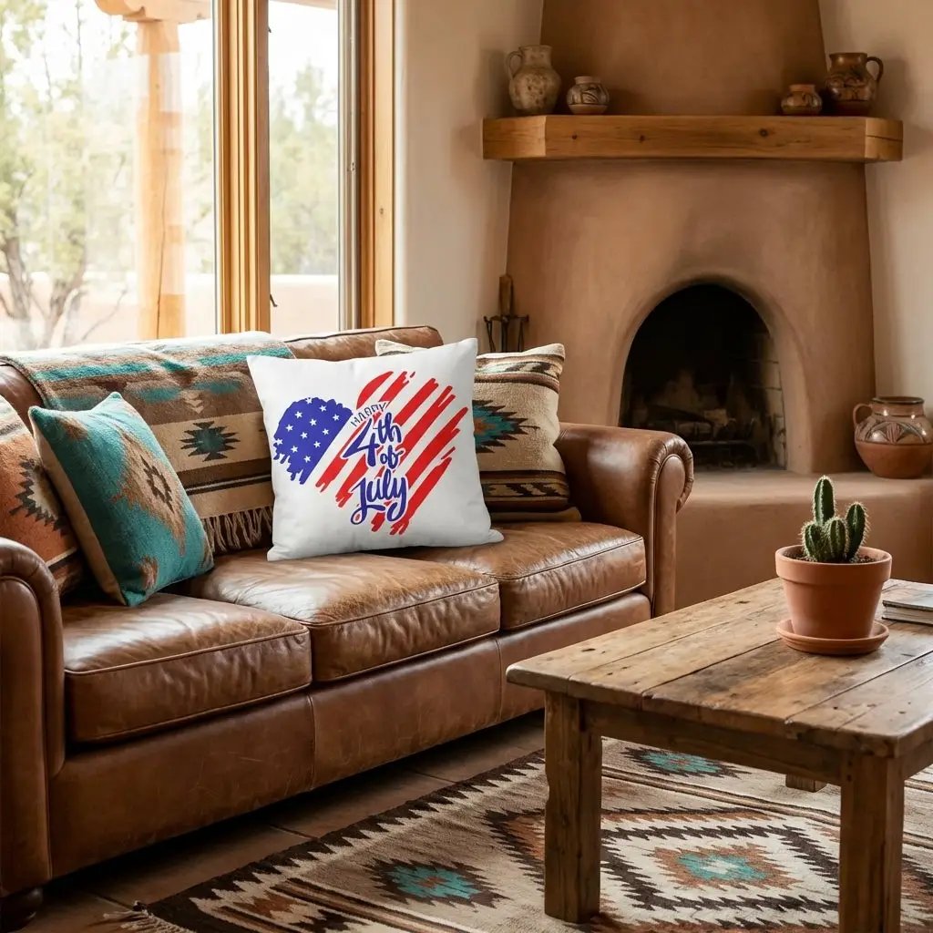July 4th Heart USA Pillow – Patriotic Throw Pillow – Independence Day Decor – Red White Blue Indoor Outdoor Cushion – Americana Porch Decor