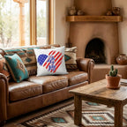 July 4th Heart USA Pillow – Patriotic Throw Pillow – Independence Day Decor – Red White Blue Indoor Outdoor Cushion – Americana Porch Decor