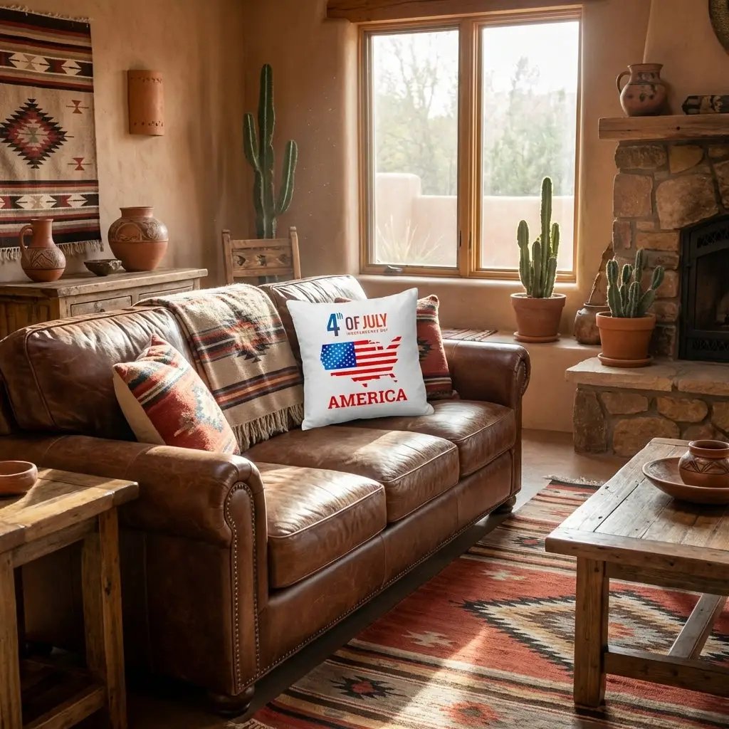 Patriotic Home Pillow with American Flag Heart – Red White Blue Throw Pillow – USA Indoor Outdoor Cushion – Farmhouse Porch Decor – Americana Accent