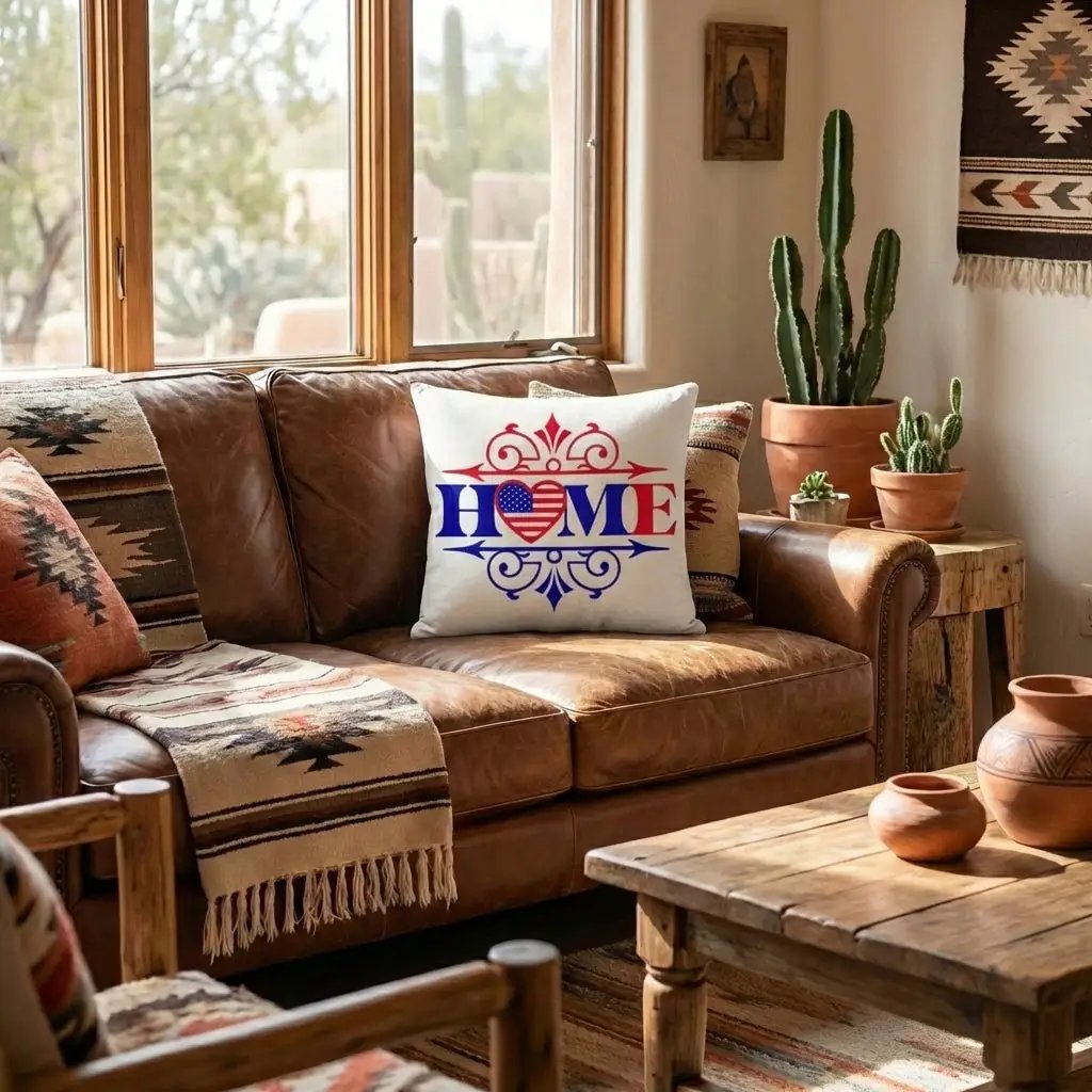 Patriotic Home Pillow with American Flag Heart – Red White Blue Throw Pillow – USA Indoor Outdoor Cushion – Farmhouse Porch Decor – Americana Accent