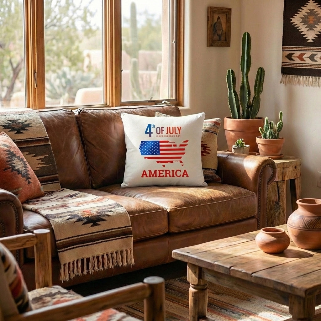 July 4th America Pillow – Patriotic USA Flag Throw Pillow – Independence Day Decor – Red White Blue Indoor Outdoor Cushion – Porch & Farmhouse Accent