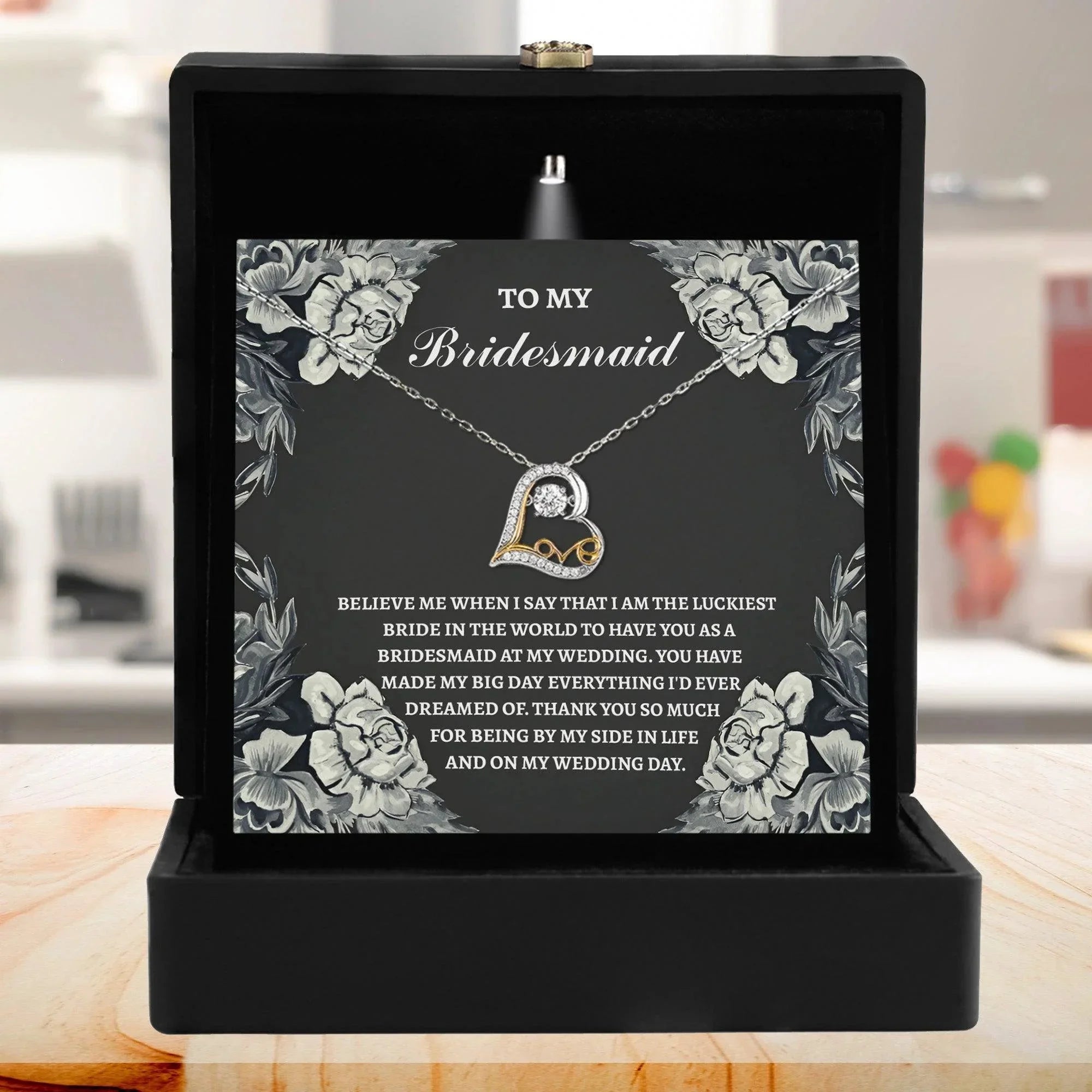 Bridesmaid Wedding Day Gift - The Luckiest Bride - Love Dancing Heart Pendant Necklace