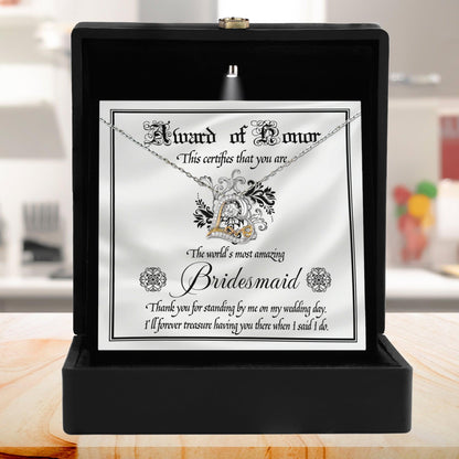 Bridesmaid Wedding Day Gift - Award Of Honor Thank You Card with Love Dancing Heart Pendant Necklace - Mallard Moon Gift Shop