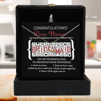 Bridesmaid Wedding Proposal Gift - The Winner Of Being My Bridesmaid - Love Dancing Heart Pendant Necklace - Mallard Moon Gift Shop