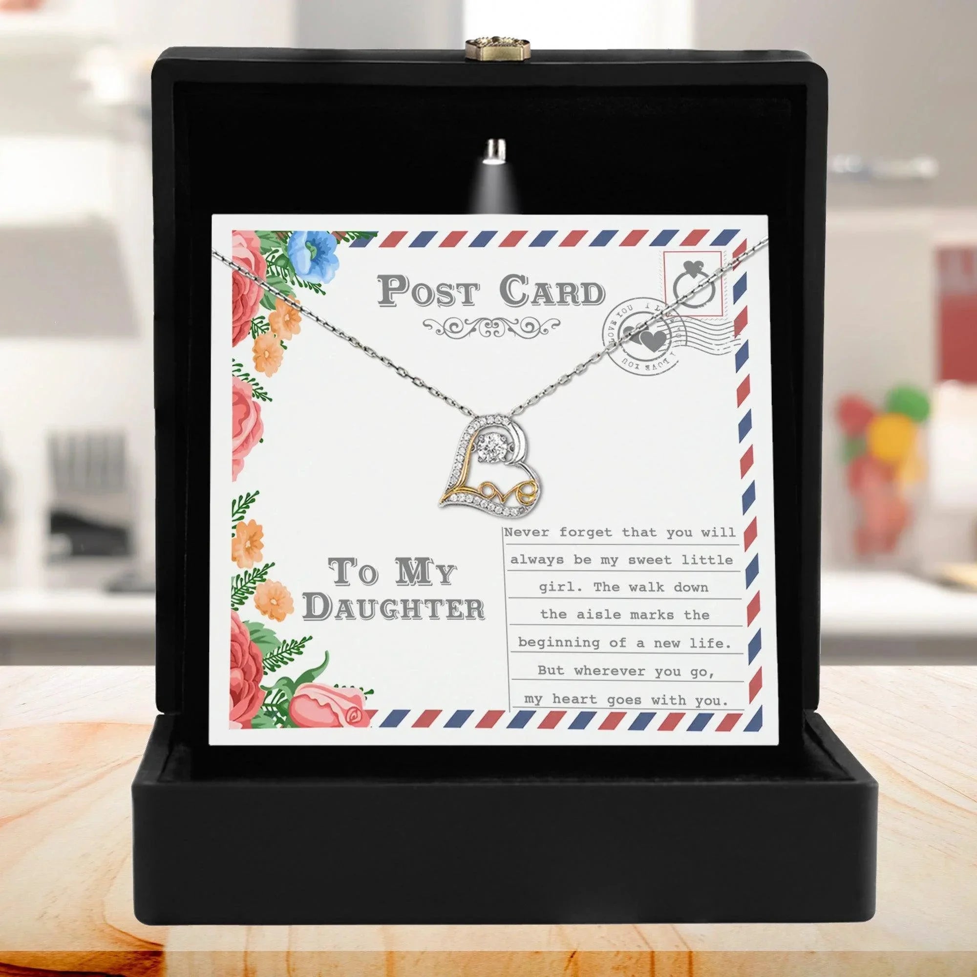 Daughter Wedding Day Gift - My Heart Goes With You - Love Dancing Heart Pendant Necklace