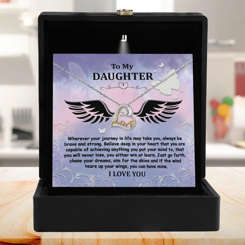 Daughter Gift for Birthday, Christmas, Graduation - Brave And Strong - Love Dancing Heart Pendant Necklace