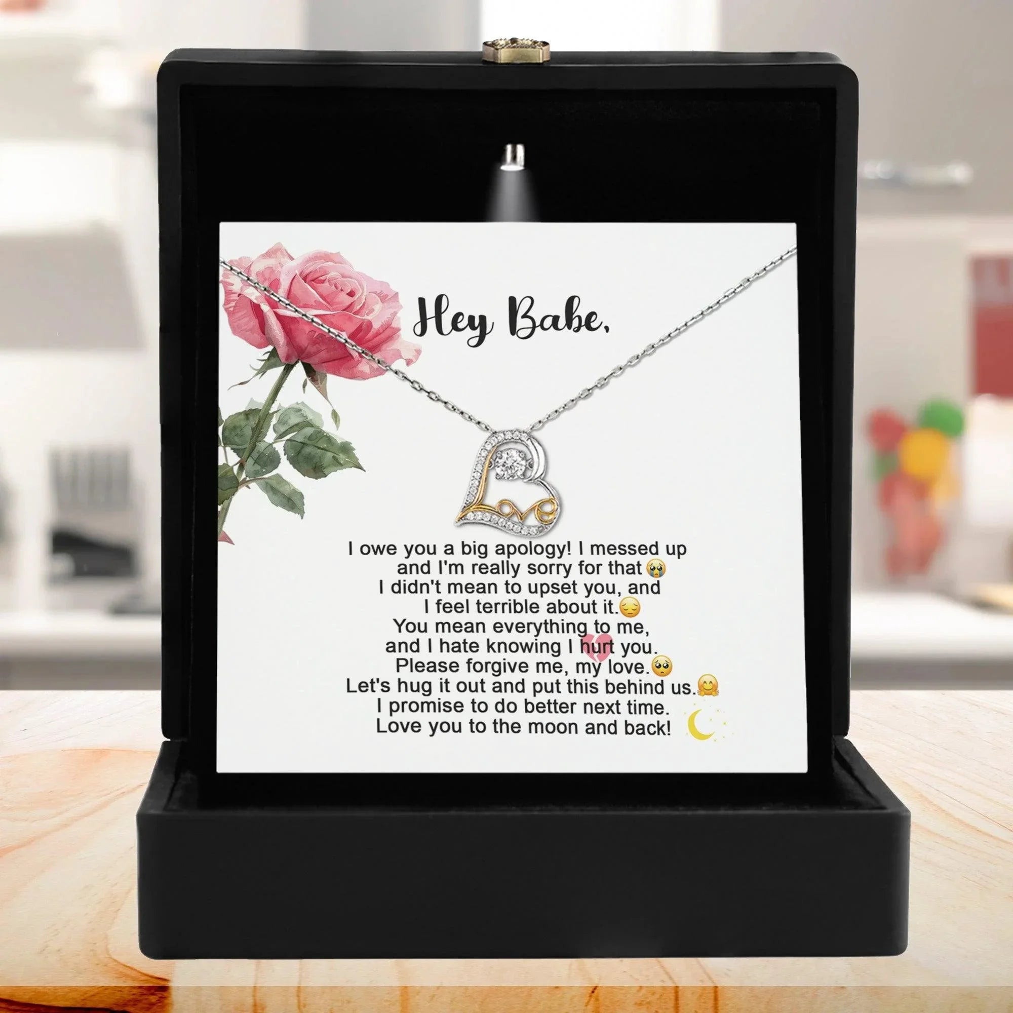 Apology Gift for Her - I'm Sorry, Please Forgive Me, Let's Hug It Out - Love Dancing Heart Pendant Necklace