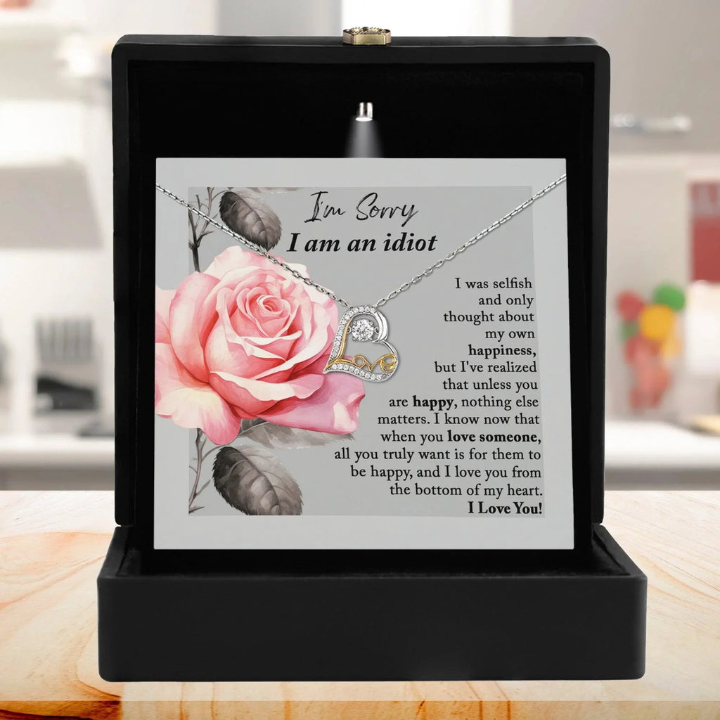 Apology Gift for Her - I'm Sorry I am an Idiot - Love Dancing Heart Pendant Necklace