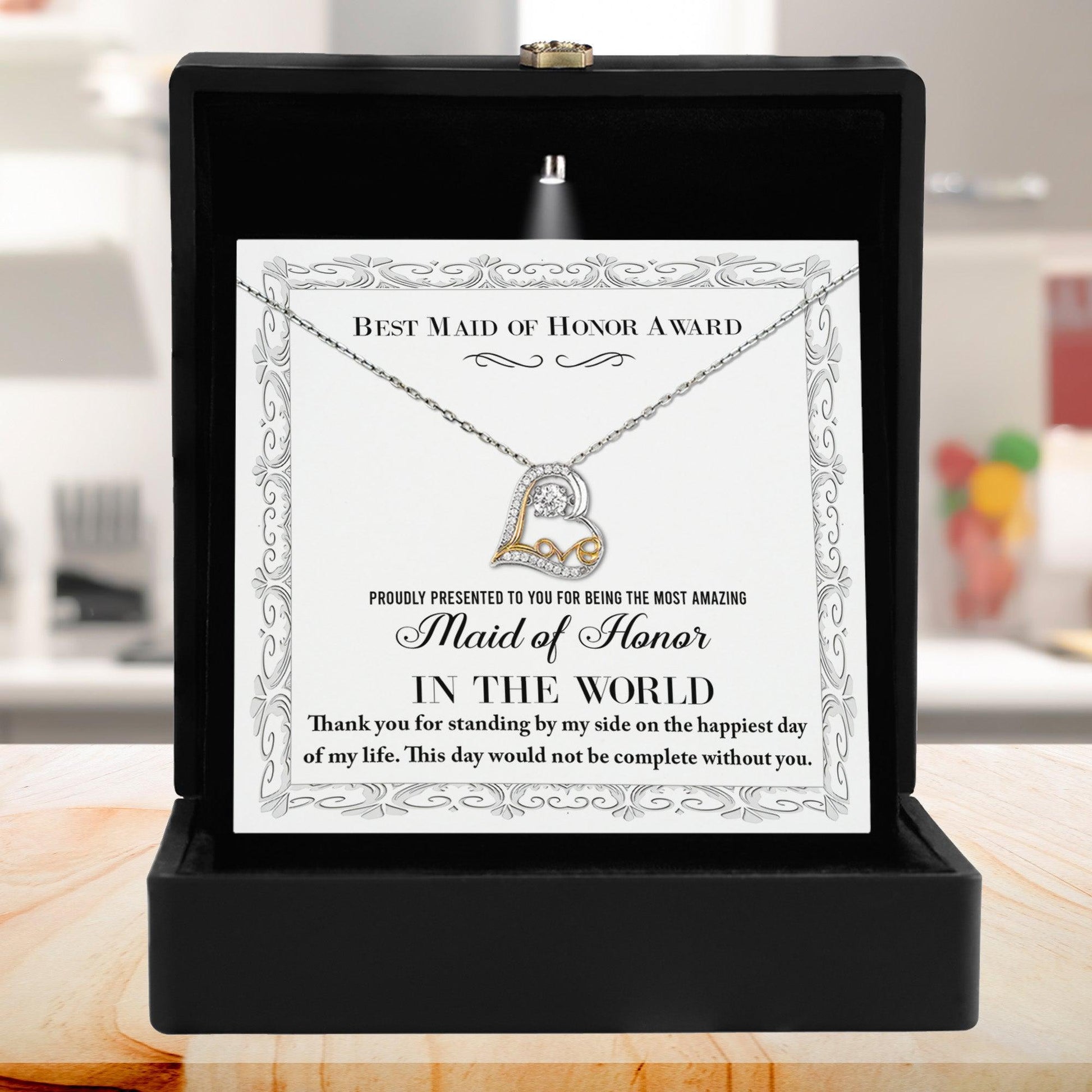 Maid of Honor Wedding Day Gift -Thank You Happiest Day Of My Life - Love Dancing Love Pendant Necklace - Mallard Moon Gift Shop