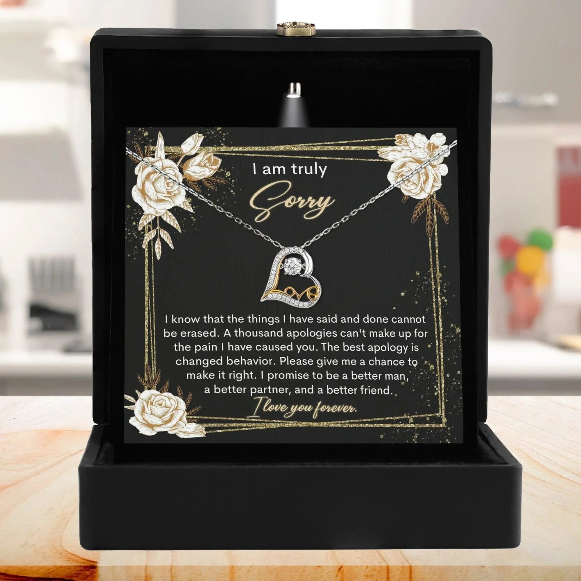 Apology Gift for Girlfriend, Wife, Soulmate - Sorry, Cannot Be Erased - Love Heart Pendant Necklace