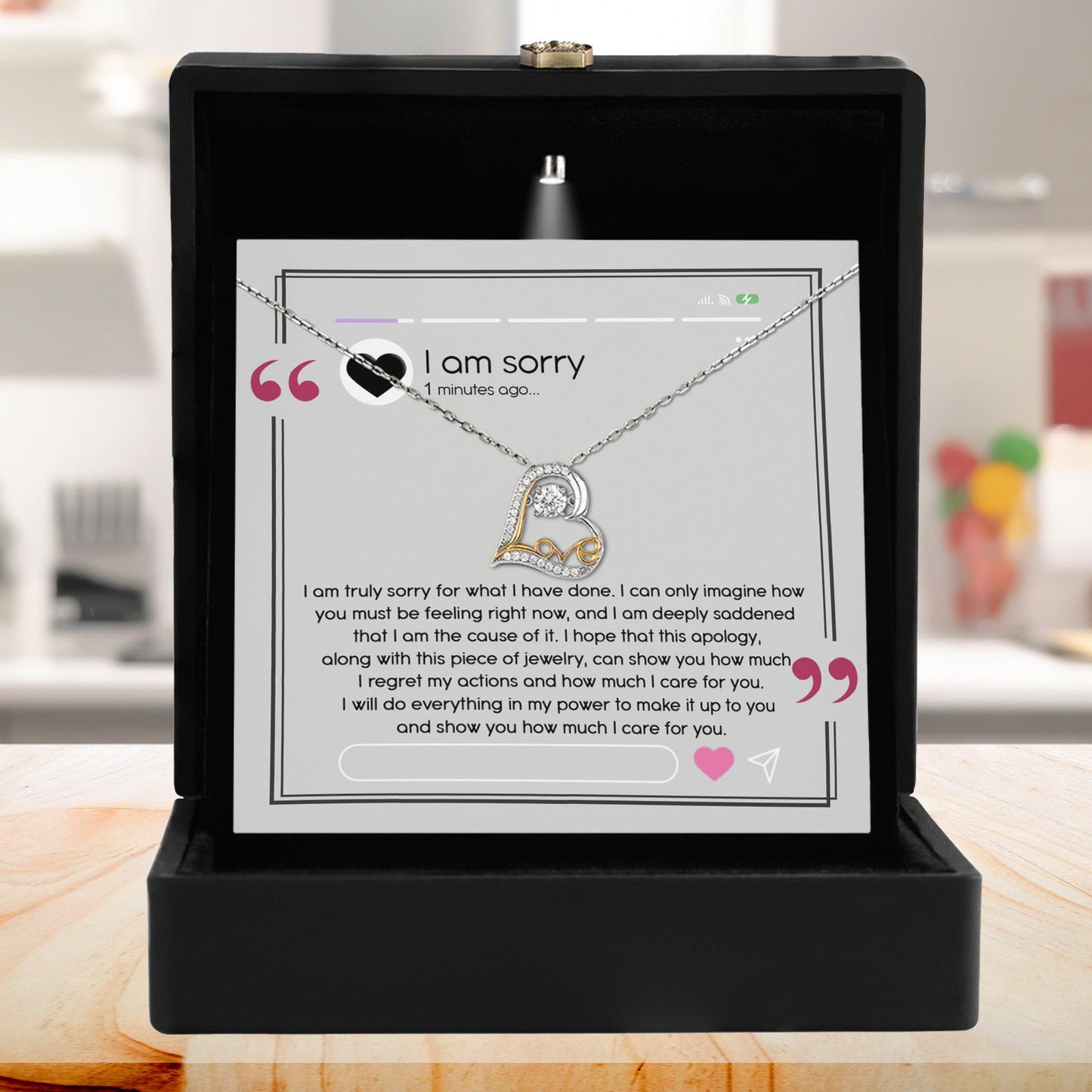 Apology Gift for Girlfriend, Wife, Soulmate - Sorry, I Care For You - Love Heart Pendant Necklace - Mallard Moon Gift Shop